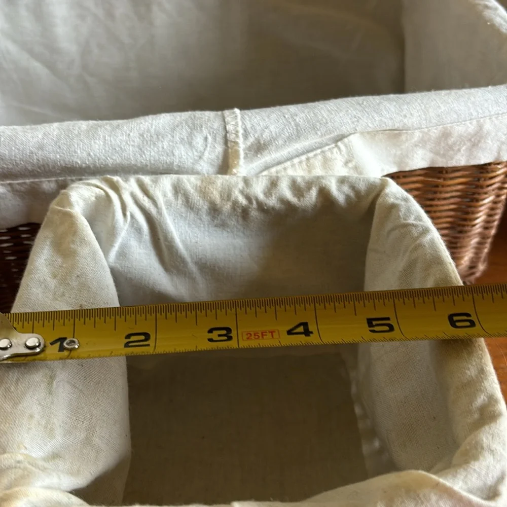 1990’s nesting set of 3 brown wicker with linen look liners storage baskets - Picture 7 of 11